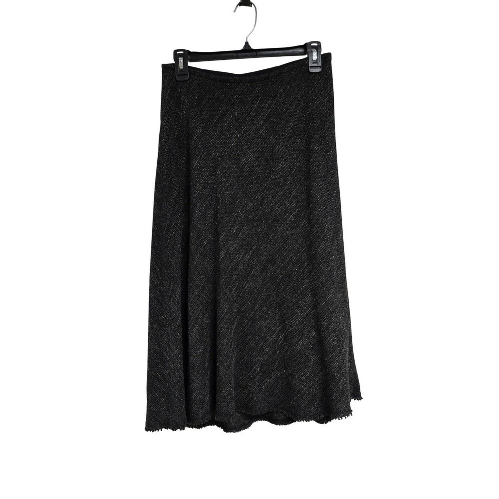 Eileen Fisher Wool Linen Blend A-Line Midi Skirt Fringed Hem Gray Women's Size S